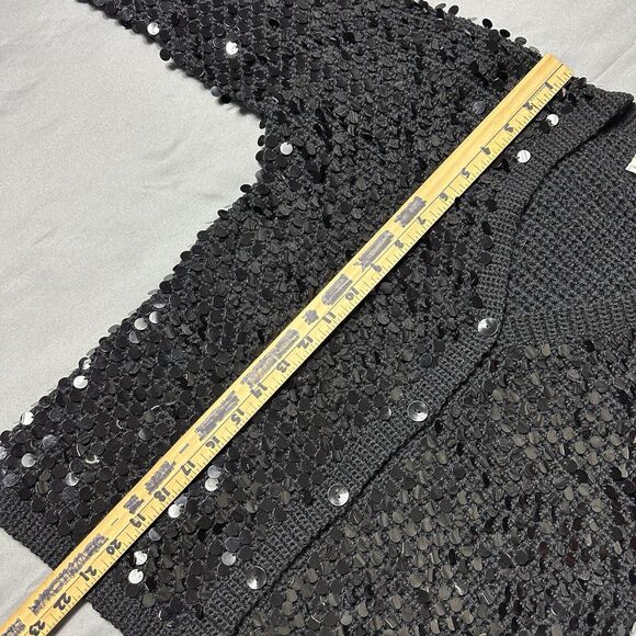 Vintage Windsor Sweater Women Medium Black Wool Cardigan Hand Decorated Sequin - Picture 4 of 9